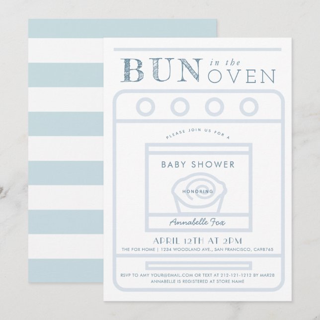 Bun in Oven Boy Blue Baby Shower Einladung (Vorne/Hinten)
