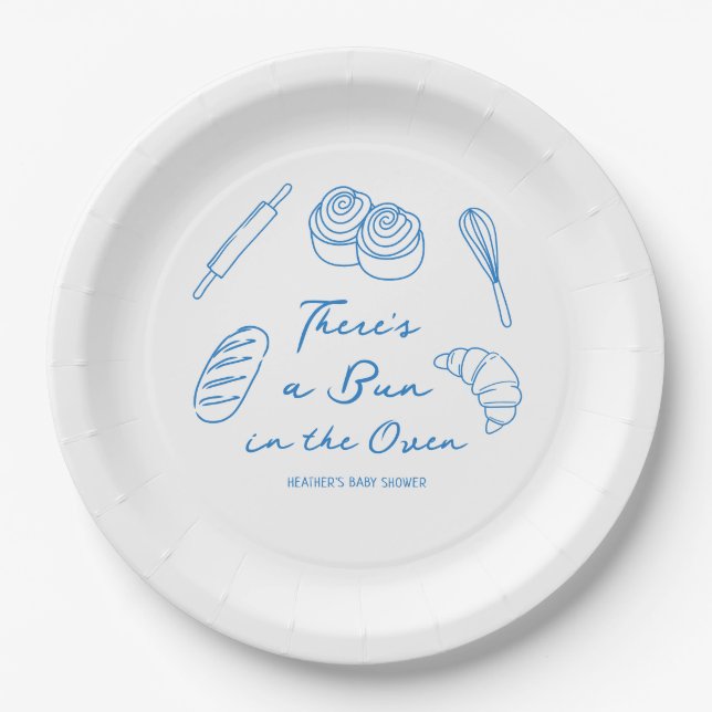 Bun in Oven Bread Boy Baby Shower Pappteller (Vorderseite)