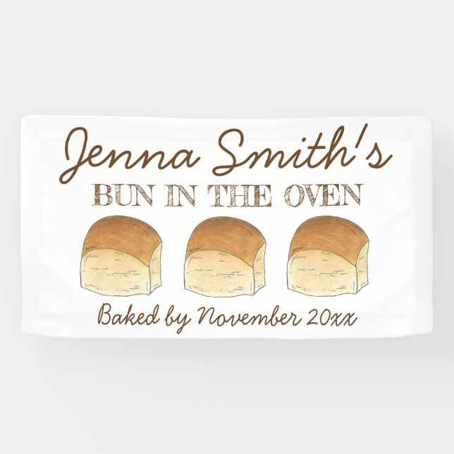 Bun in Oven Bread Dinner Roll Baby Dusche Banner (Horizontal)
