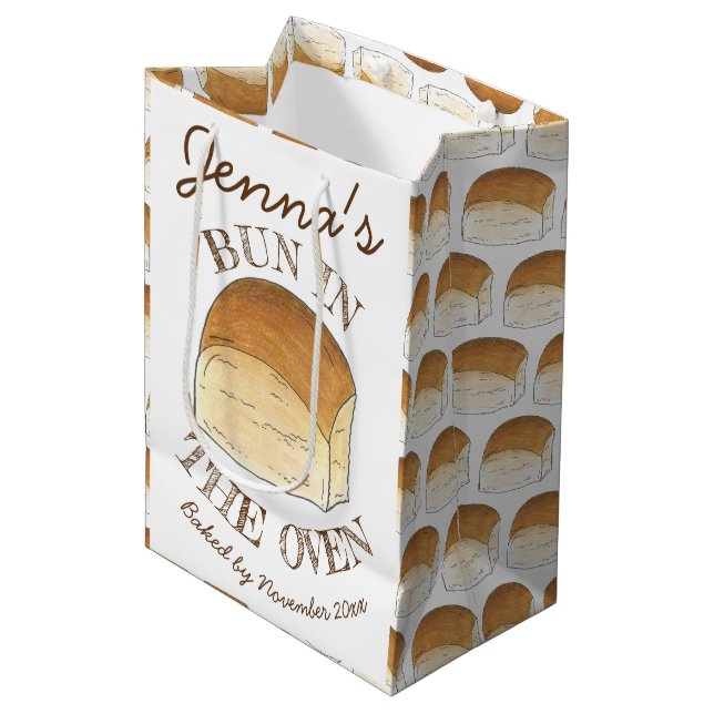 Bun in Oven Bread Dinner Roll Baby Dusche Mittlere Geschenktüte (Vorderseite Schrägansicht)