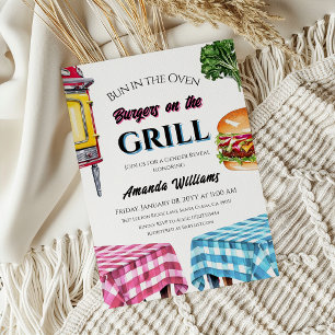 Bun in Oven Burger on Grill GRILLEN Gender Reveal Einladung