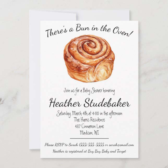 Bun in Oven, Cinnamon Bun Baby Shower Einladung (Vorderseite)