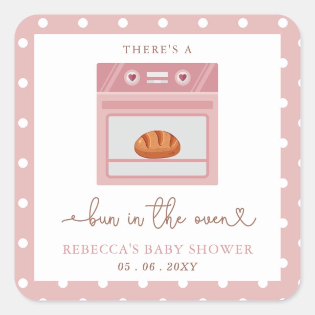Bun in Oven Pink Baby Girl Babydusche Quadratischer Aufkleber (Vorderseite)