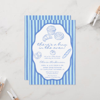 Bun in the oven blue pinstripes Baby Shower Einladung