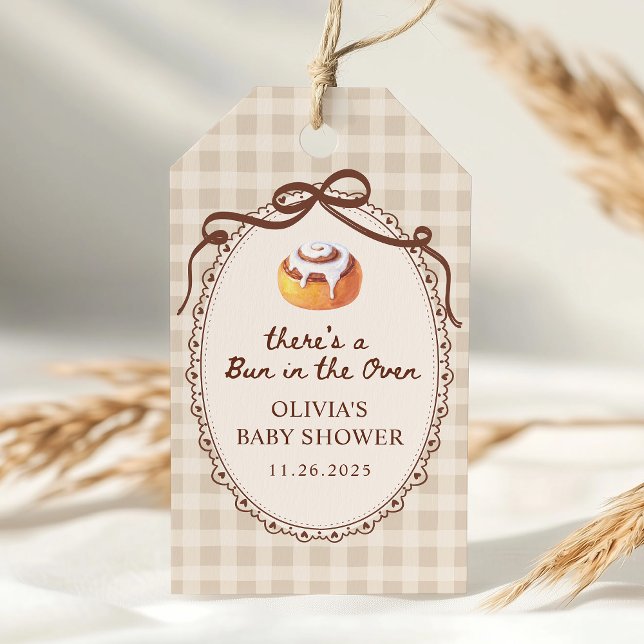 Bun in the Oven Gingham Bakery Baby Shower Favor Geschenkanhänger (Von Creator hochgeladen)