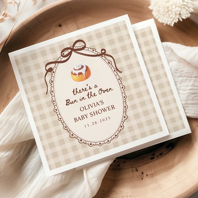 Bun in the Oven Gingham Bakery Baby Shower Serviette (Von Creator hochgeladen)