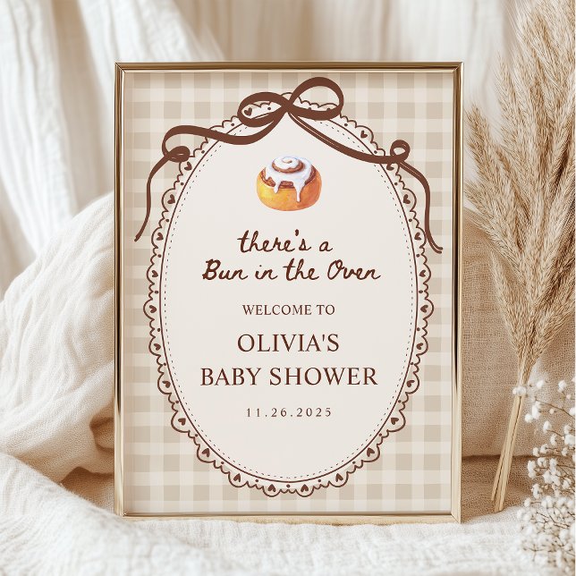 Bun in the Oven Gingham Bakery Baby Shower Welcome Poster (Von Creator hochgeladen)