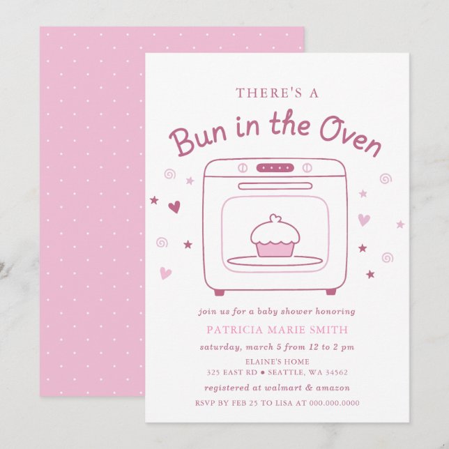 Bun In The Oven Pink Baby Girl Baby Shower Einladung (Vorne/Hinten)