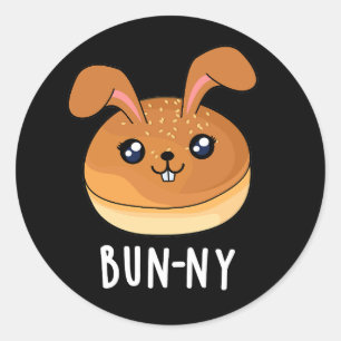 Bun-ny Funny Bunny Rabbit Bun Pun Dark BG Runder Aufkleber