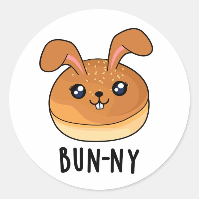 Bun-ny Funny Bunny Rabbit Bun Pun Runder Aufkleber (Vorderseite)