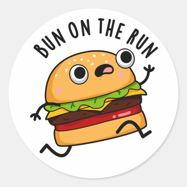Bun on Run Funny Burger Pun Runder Aufkleber (Vorderseite)