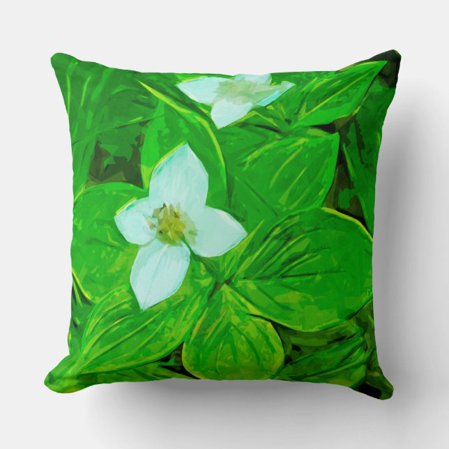 Bunchberry White Wildblume Abstrakt Impressionismu Kissen (Vorderseite)