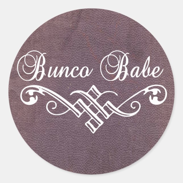 Bunco-Babe mit weißer Schrift und lila Leder Runder Aufkleber (Vorderseite)