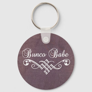 bunco Baby mit weißer Beschriftung und lila Leder Schlüsselanhänger