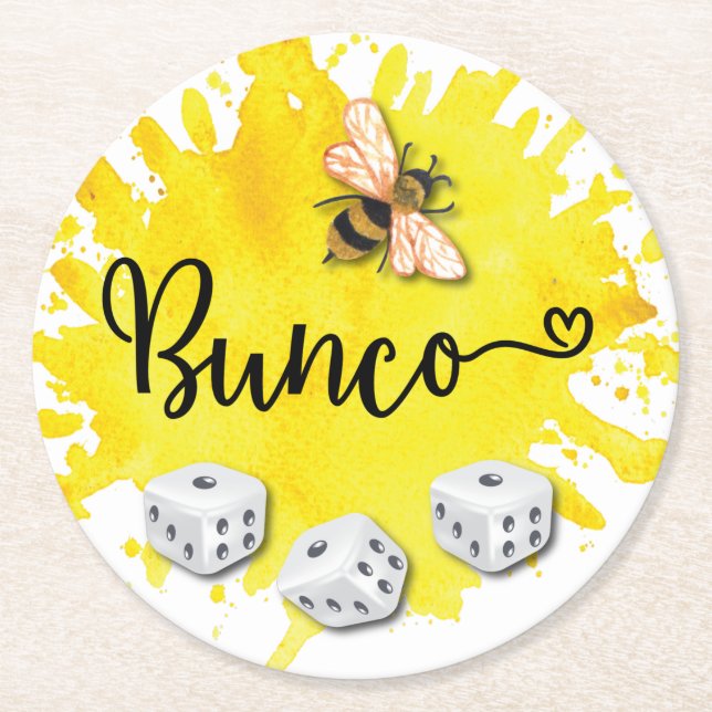 Bunco Bee Dice Runder Pappuntersetzer (Vorderseite)