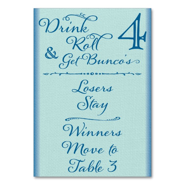 Bunco Funny Drink & Roll Table Card #4 von 4 Tischnummer (Vorderseite)