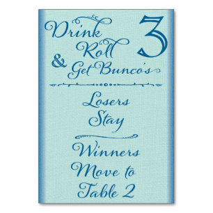 Bunco Funny Drink & Roll Table Card Nr. 3 von 4 Tischnummer