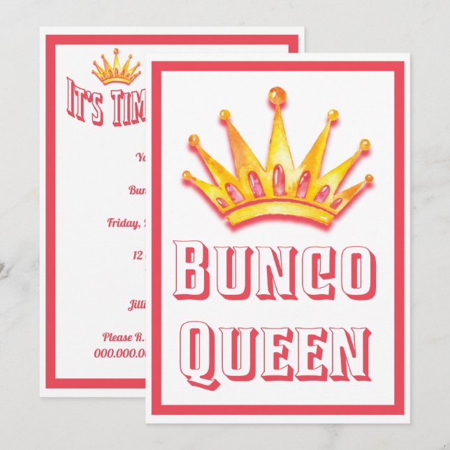 Bunco Game Night Queen Crown Watercolor Einladung (Vorne/Hinten)