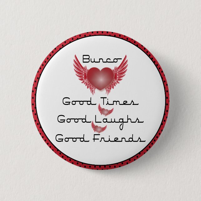 Bunco - Gute Zeiten, Lachen, Freunde - Retro Herz Button (Vorderseite)