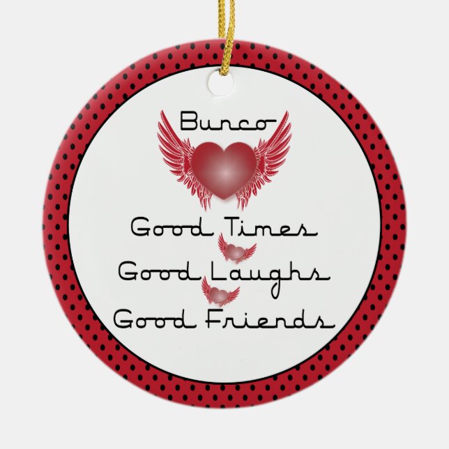 Bunco - gute Zeiten, Lachen, Freunde - Retro Herz Keramik Ornament (Vorne)