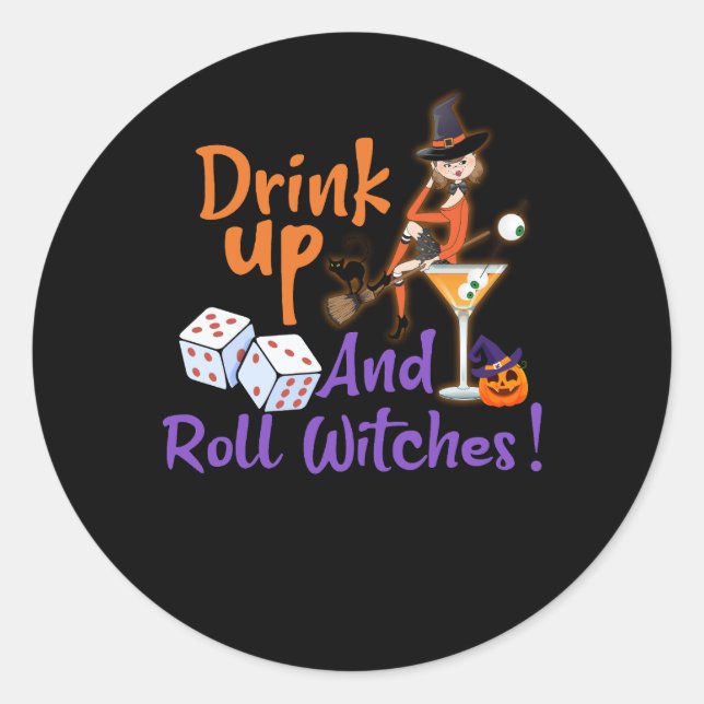 Bunco Halloween Drinup and Roll Hexen Dice Gam Runder Aufkleber (Vorderseite)