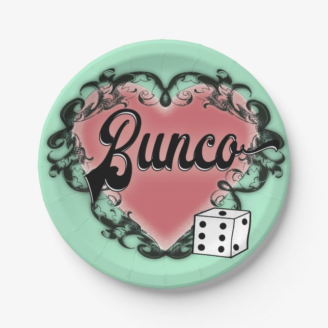 Bunco-Herz-Tattoo Pappteller (Vorderseite)