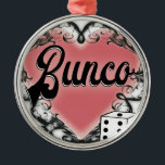 Bunco-Herz-Tattoo Silbernes Ornament<br><div class="desc">Mit diesen Bunco-Produkten können Sie Ihr nächstes Bunco Event abspielen. Das Bunco Herz Tattoo Design zeichnet sich durch ein hübsches rosa Herz aus,  umgeben von einem Vintagen Design. Auch eine Würfel mit weißem Glück sind ohne Aufpreis inbegriffen.</div>