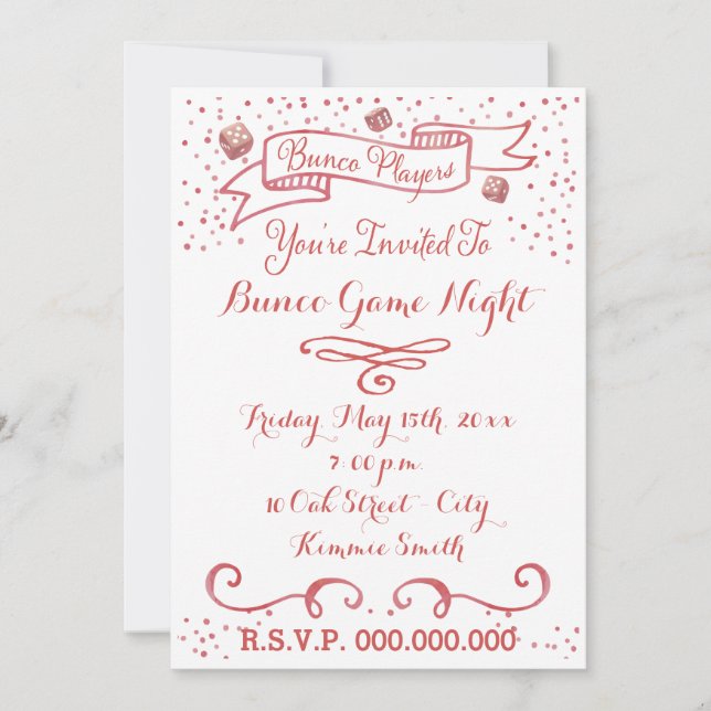 Bunco Invite - Ribbon und Würfel Einladung (Vorderseite)
