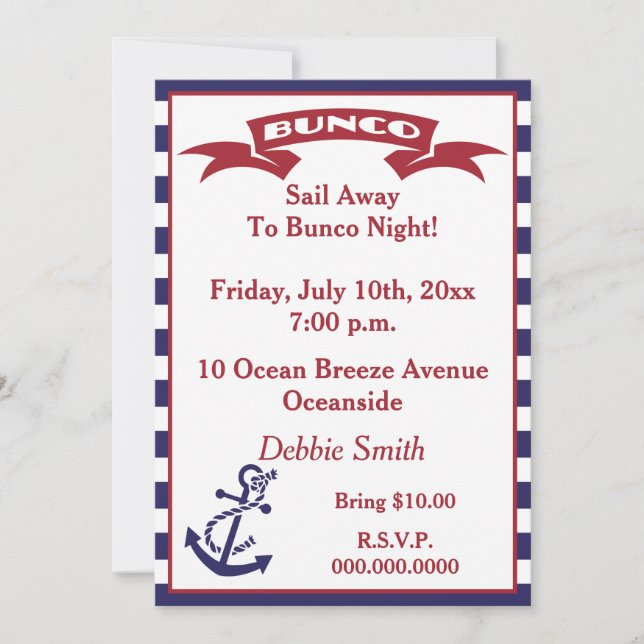 Bunco Invite - Rot, Weiß und Blau Einladung (Vorderseite)