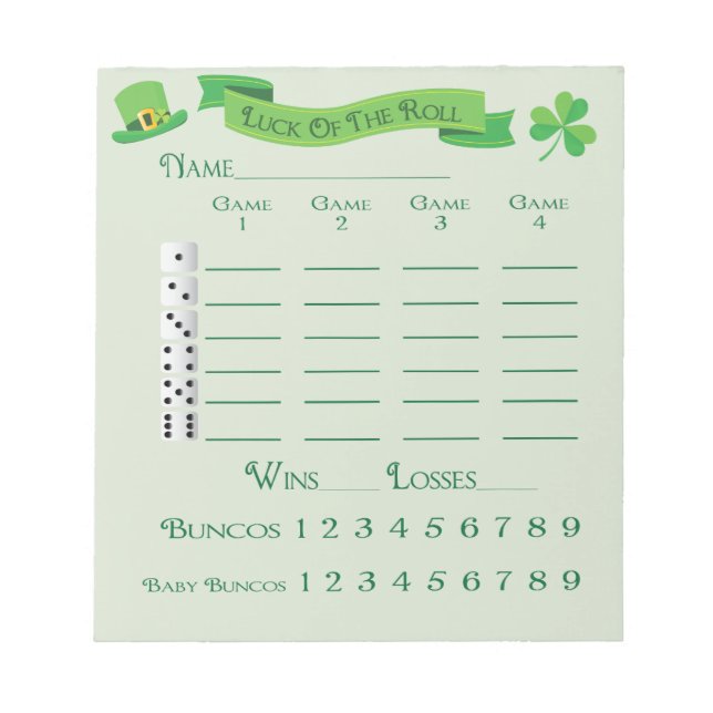 Bunco Lucky Roll Score Pad März Saint Patricks Notizblock (Vorderseite)