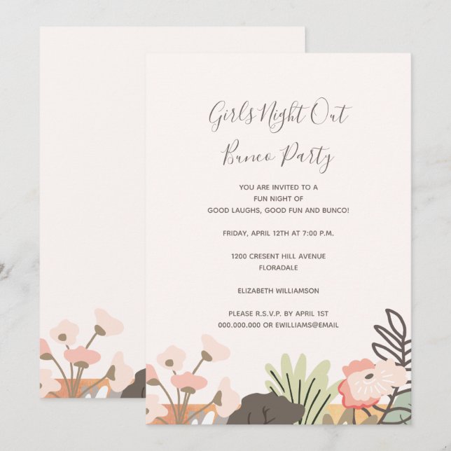Bunco Party Girls Night Out Floral Modernes Skript Einladung (Vorne/Hinten)