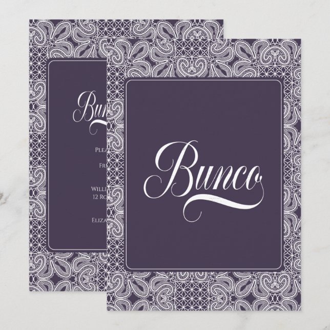 Bunco Party Lila Lace Einladung (Vorne/Hinten)