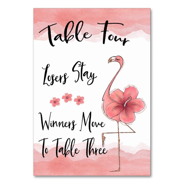 Bunco Pink Flamingo Table Card #4 Tischnummer (Vorderseite)