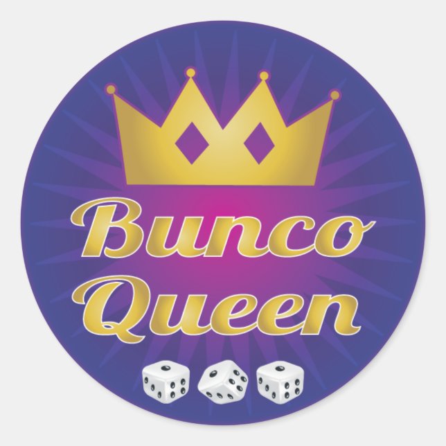 Bunco Queen Crown and Dice Runder Aufkleber (Vorderseite)