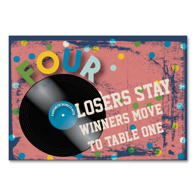 Bunco Rock and Roll Table Card #4 Tischnummer (Vorderseite)