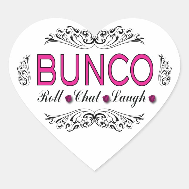 Bunco, Roll, Chat, lachen in Rosa, Schwarz und Wei Herz-Aufkleber (Vorderseite)