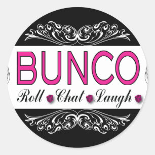 Bunco, Roll, Chat, lachen in Rosa, Schwarz und Wei Runder Aufkleber