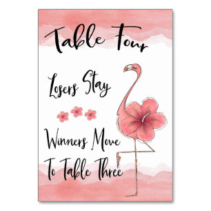 Bunco rosa Flamingo-Tabellen-Karte #4 Tischnummer