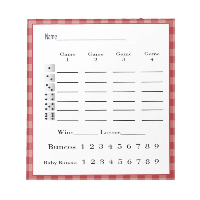 Bunco score pad - Red Gingham Western Land Notizblock (Vorderseite)