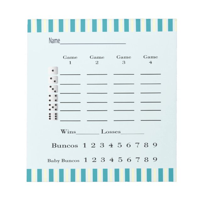 Bunco score pad - Retroblau und gelb Notizblock (Vorderseite)