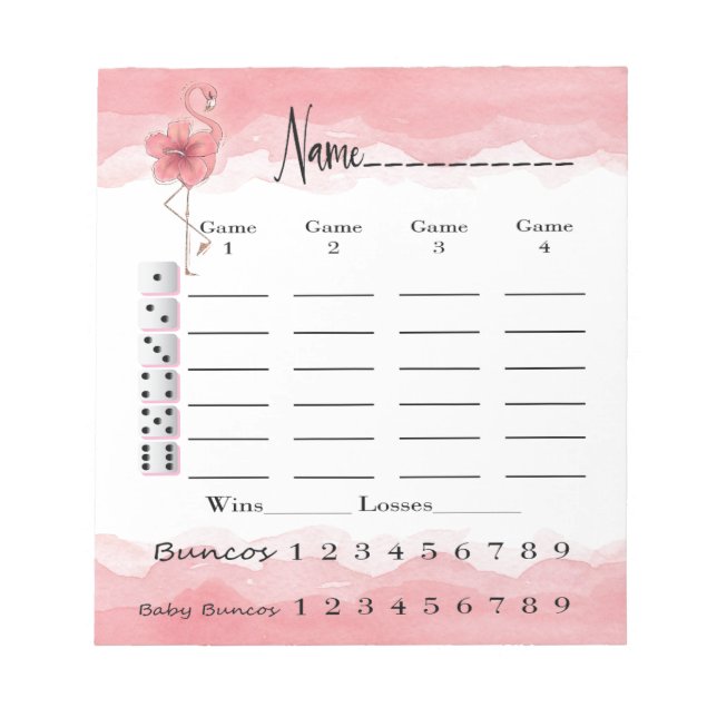 Bunco Score Pad - rosa Flamingo Tropischer Spaß Notizblock (Vorderseite)