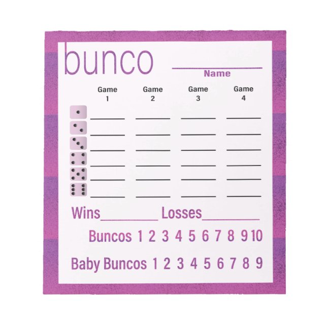 Bunco Score Sheets Purple Pink Modern Notizblock (Vorderseite)