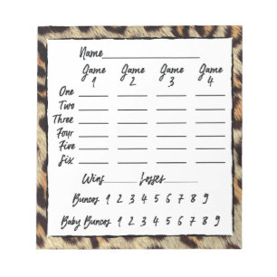 Bunco-Spieler-Punktestand Blatt Leoparden Printwer Notizblock