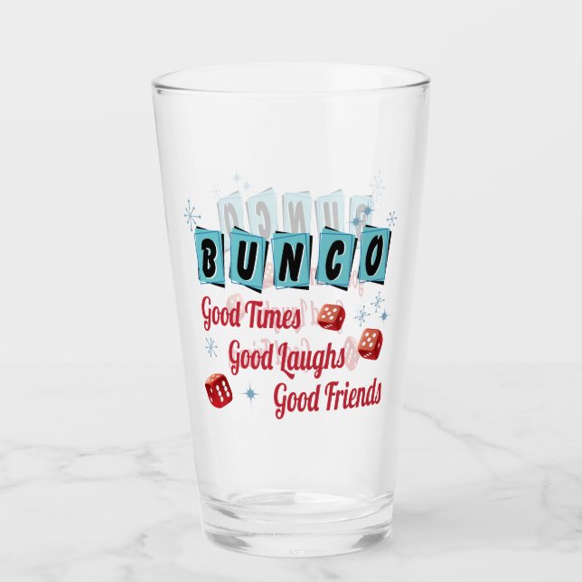 Bunco Spieler-Retro gute Freunde Glas (Vorderseite)