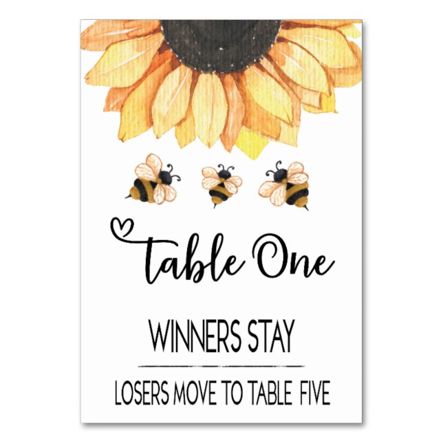 Bunco Sunflower Bee Carte de table 1 à 5 (Par défaut)