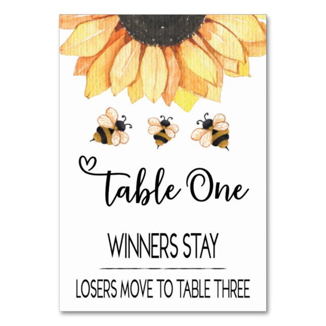 Bunco Sunflower Bier Table Card #1 Tischnummer (Vorderseite)