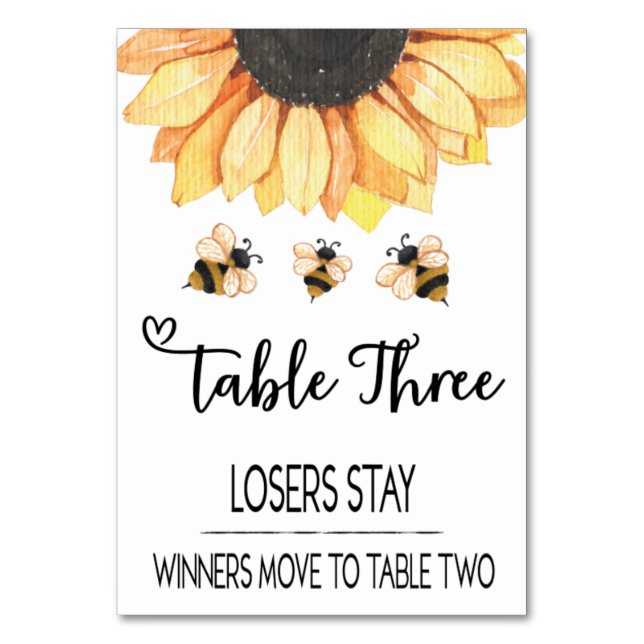 Bunco Sunflower Bier Table Card #3 Tischnummer (Vorderseite)