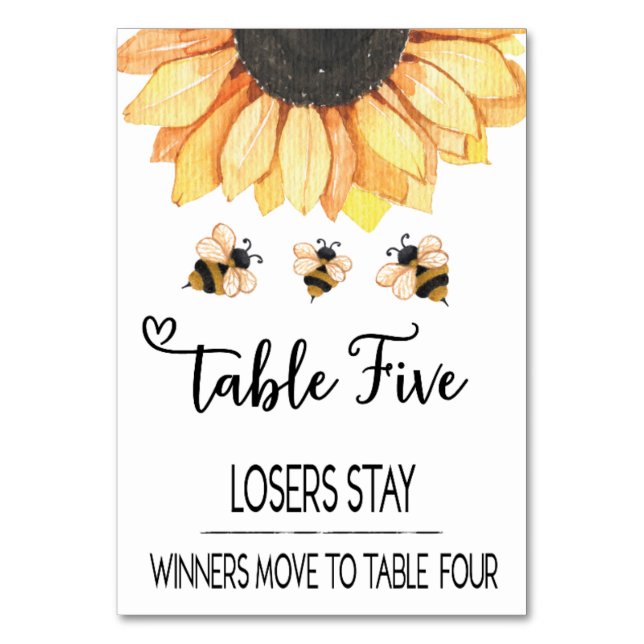 Bunco Sunflower Bier Table Card #5 Tischnummer (Vorderseite)