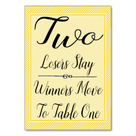 Bunco Table Card #2 - Stilvoller gelber Streifen Tischnummer