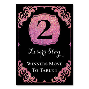 Bunco Table Card Eleganter rosa Glitzer Zwei Tischnummer